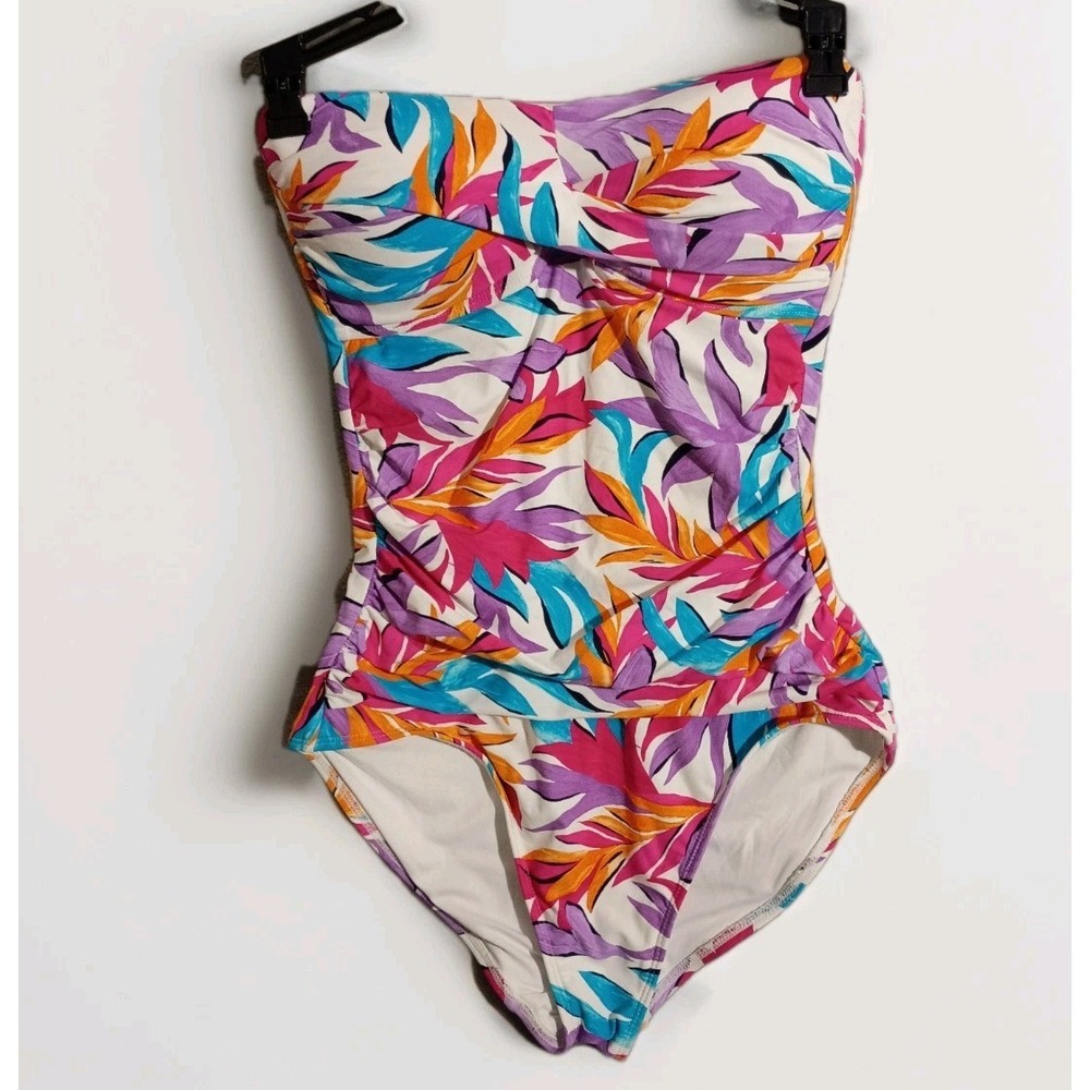 Anne Cole Strapless Twist-Front Bandeau Ruched One-Piece Swimsuit Sz 6